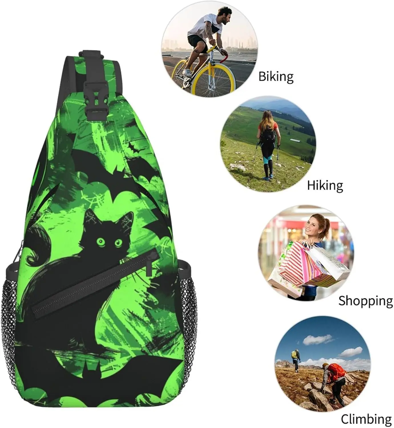 Летучая мышь, призрак, ужас, Хэллоуин, черный, зеленый рюкзак на плечо, фестиваль, спортивный повседневный рюкзак, нагрудная сумка для путешествий, пешего туризма, бега