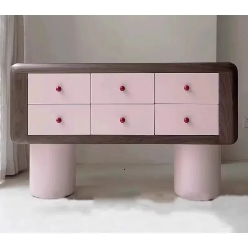 Lindo gabinete de consola de madera, artículos de entrada para el hogar Gabinete de apartamento rosa de seis cajones