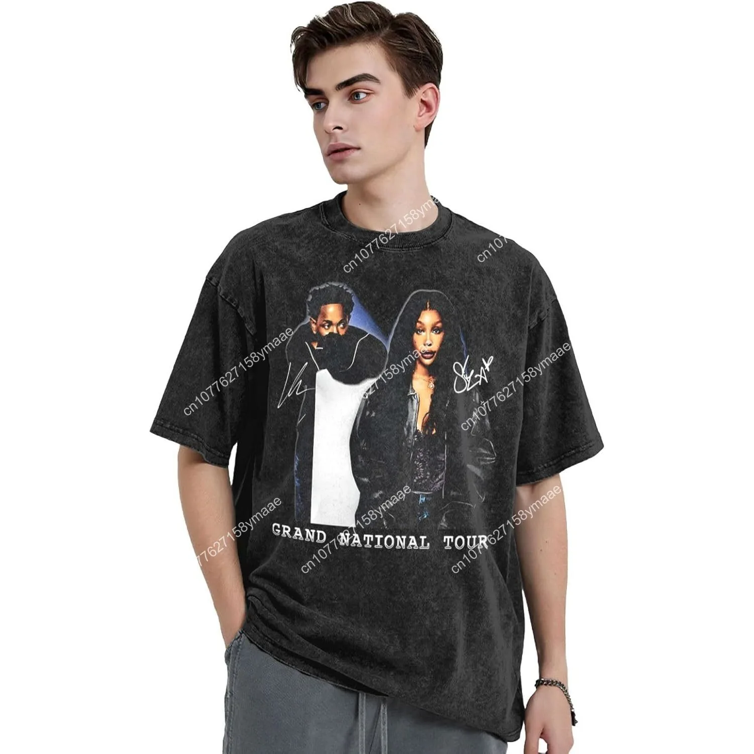 

SZA Men's Rapper Style T-Shirt Singer Music Print Tee Retro Drop Shoulder Washed Style Soft Loose Top Unisex