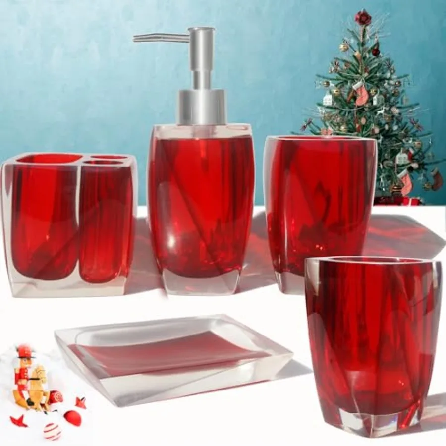 

5 Piece Bathroom Accessory Set Resin Soap Dish, Soap Dispenser, Toothbrush Holder and Tumbler