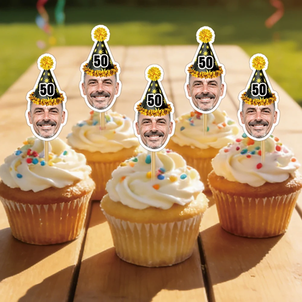 Personalisierte Geburtstags-Cupcake-Topper, individuelle Party-Kegelmützen-Muster, Kuchendekorationen, Obst-Dessert-Picks, Partyzubehör