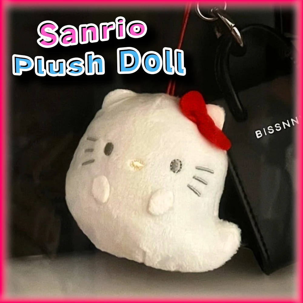 

Kawaii Wacky Ghost Hello Kitty Plush Doll Sanrio Anime Cute Funny Pendant for Schoolbags Fashion Keychain Creative Decoration