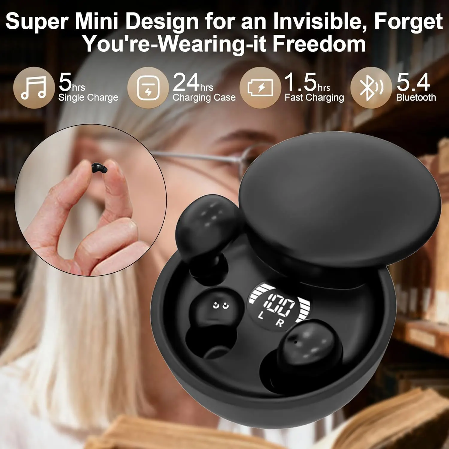 INSONIXN Invisible Mini Wireless Bluetooth Earbuds, Low Profile Micro Smallest Tiny Discreet Hidden Earbuds For Small Ear Canals