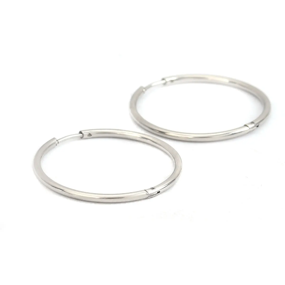 2/10 PCs New 304 Stainless Steel Hoop Earrings  Round Simple Women Earring 40mm-11mm Dia., Post/ Wire Size: (19 gauge)