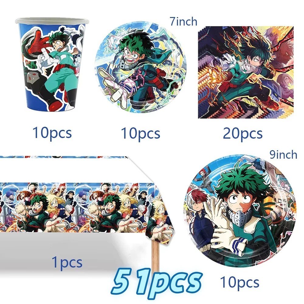 My Hero Academia Geburtstagsparty-Dekoration, Einweggeschirr, Tassenteller, Ballon-Hintergrund, Banner, Kinderbevorzugung, Babyparty-Zubehör – Detail 14