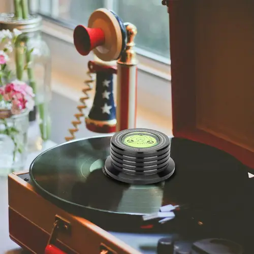 Imagen 2 del producto Estabilizador de discos de vinilo LP de 60hz, abrazadera estabilizadora de discos giratorios de aleación de aluminio, abrazadera de peso para tocadiscos de vinilo metálico