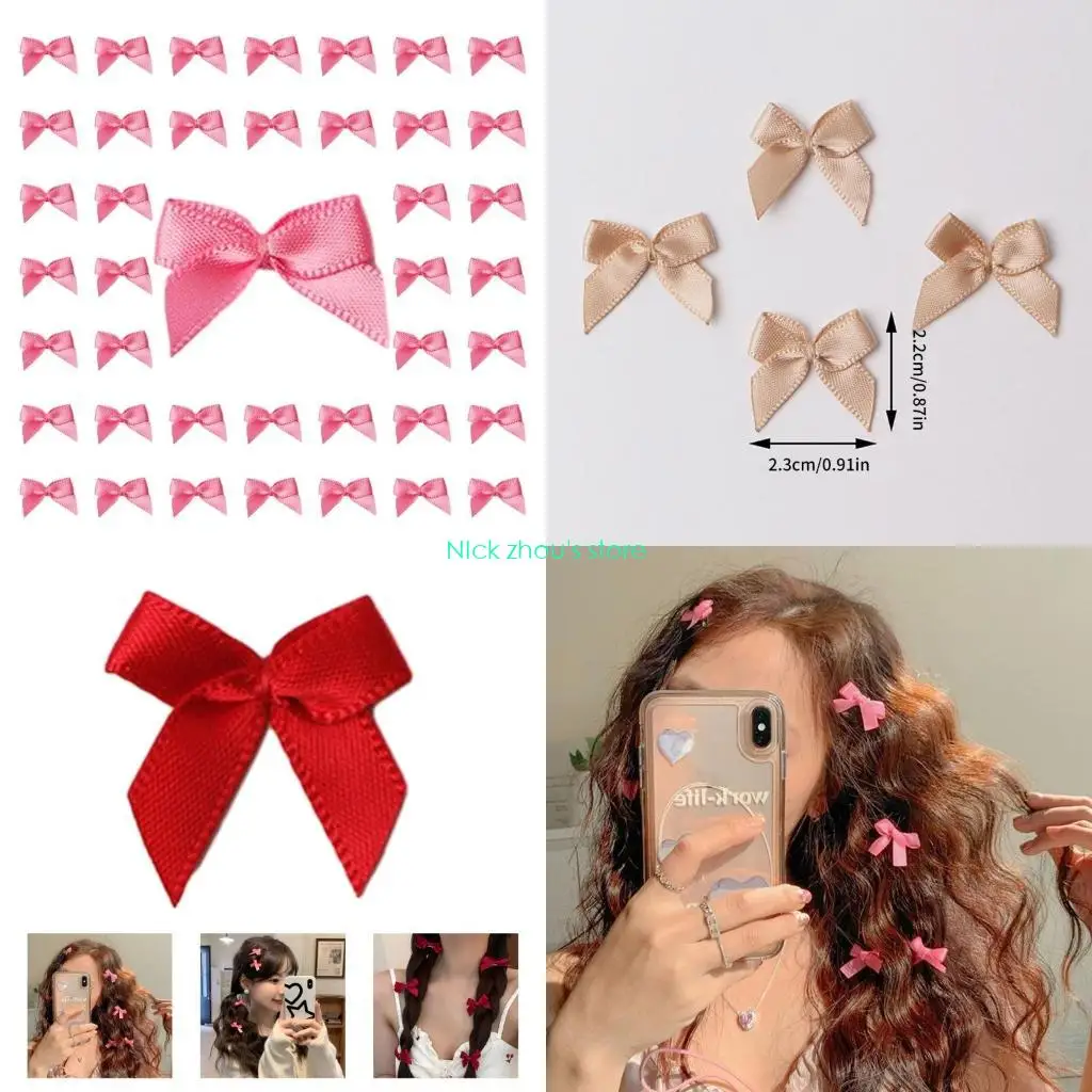 

E15E 200 Pcs Colorful Mini Bows Satins Ribbon Bowknot for DIY Crafts Wrap Decoration