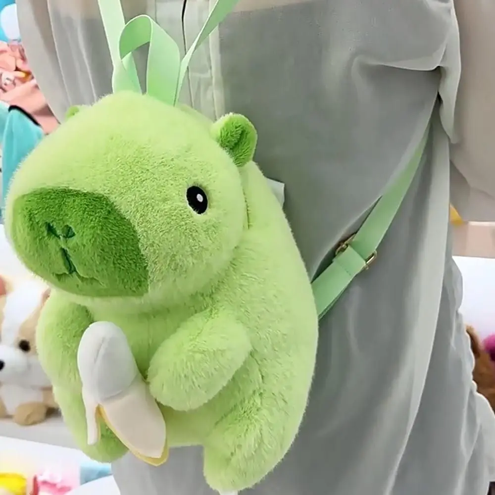 Large Capacity Capybara Plush Backpack Not Anxious Simulation Green Banana Capibara Doll School Bag Shoulder Soft