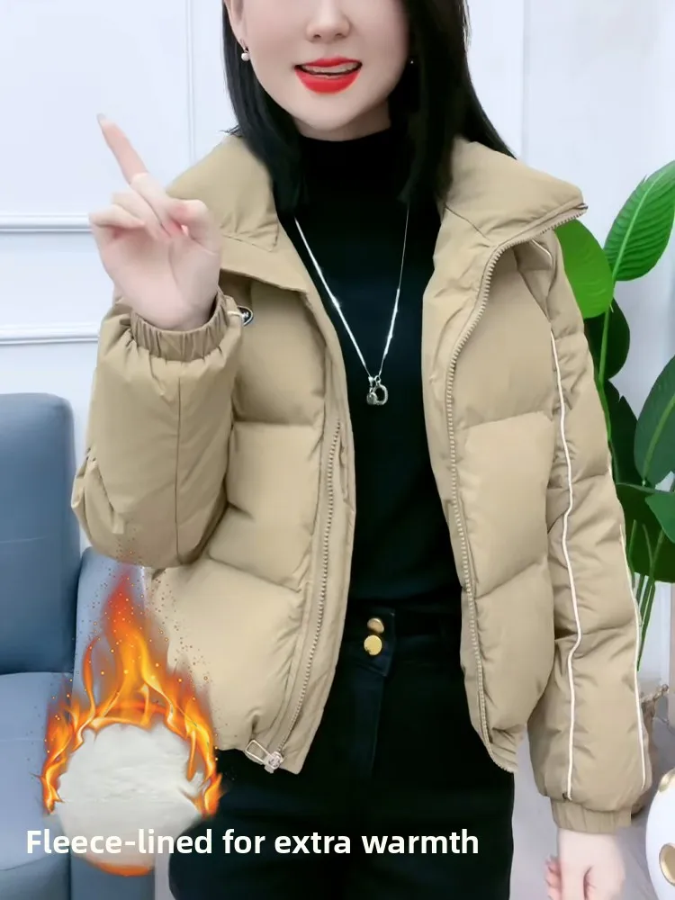 여성용 테이니드 페이스 라이닝 다운 코튼 재킷 겨울용 따뜻한 아우터웨어 스탠드 칼라 지퍼 클로저 롱 슬리브 한국 스타일