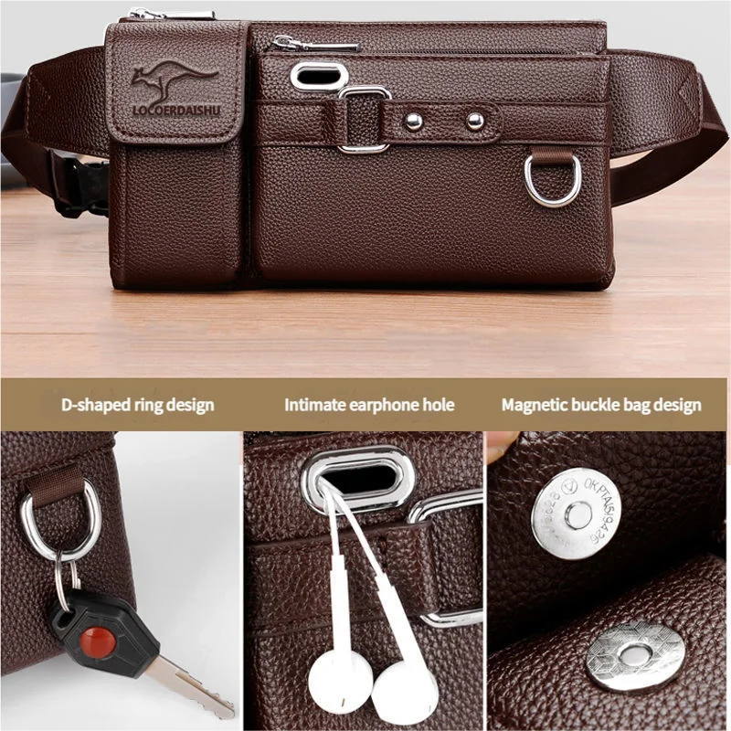 

Unisex waist bags 2025 high-quality PU leather chest bag with multiple pockets, men's fashionable crossbody bag