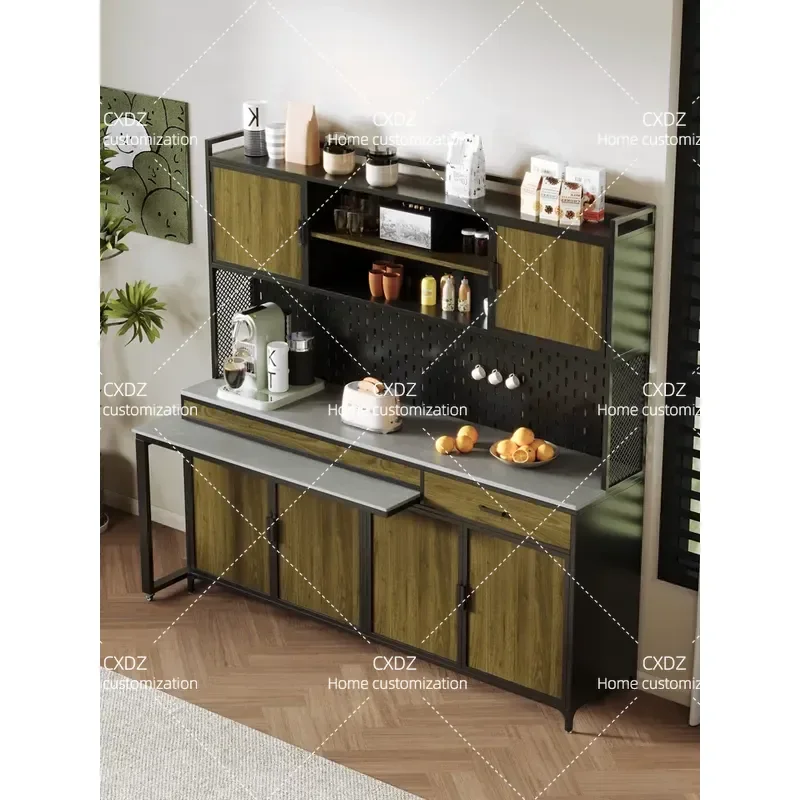Industrial style dining side cabinet rock slab dining table integrated push-pull rotating wall locker wrought iron living