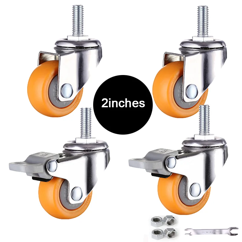 4PCS 2inch Heavy Universal Wheels Wear-resistant Nylon Furniture Casters for Flower Stand Table Industrial Equipments Load 120KG