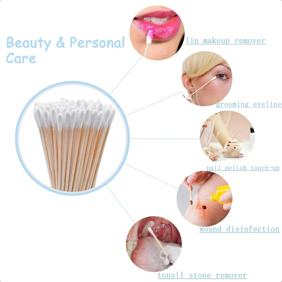 500 tamponi di cotone lunghi da 6 pollici con bastoncini di bambù robusti aggiornati applicatori con punta in cotone sufficiente senza pelucchi per orecchio di cane C