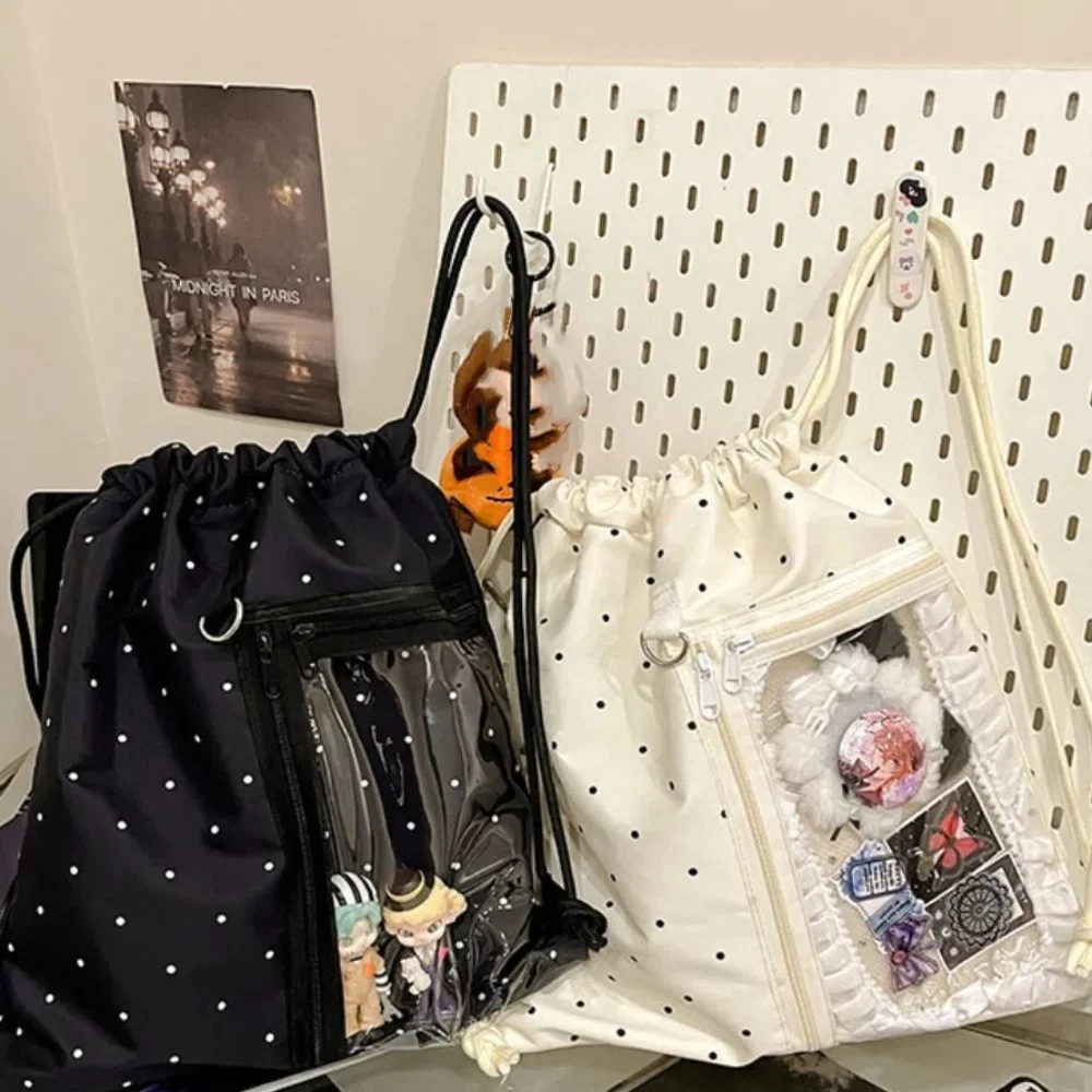 Casual Koreanischen Stil Nylon Kordelzug Rucksack Welle Punkt Süße Licht Weiche Nylon Tasche Leichte Harajuku Student Schul Mädchen