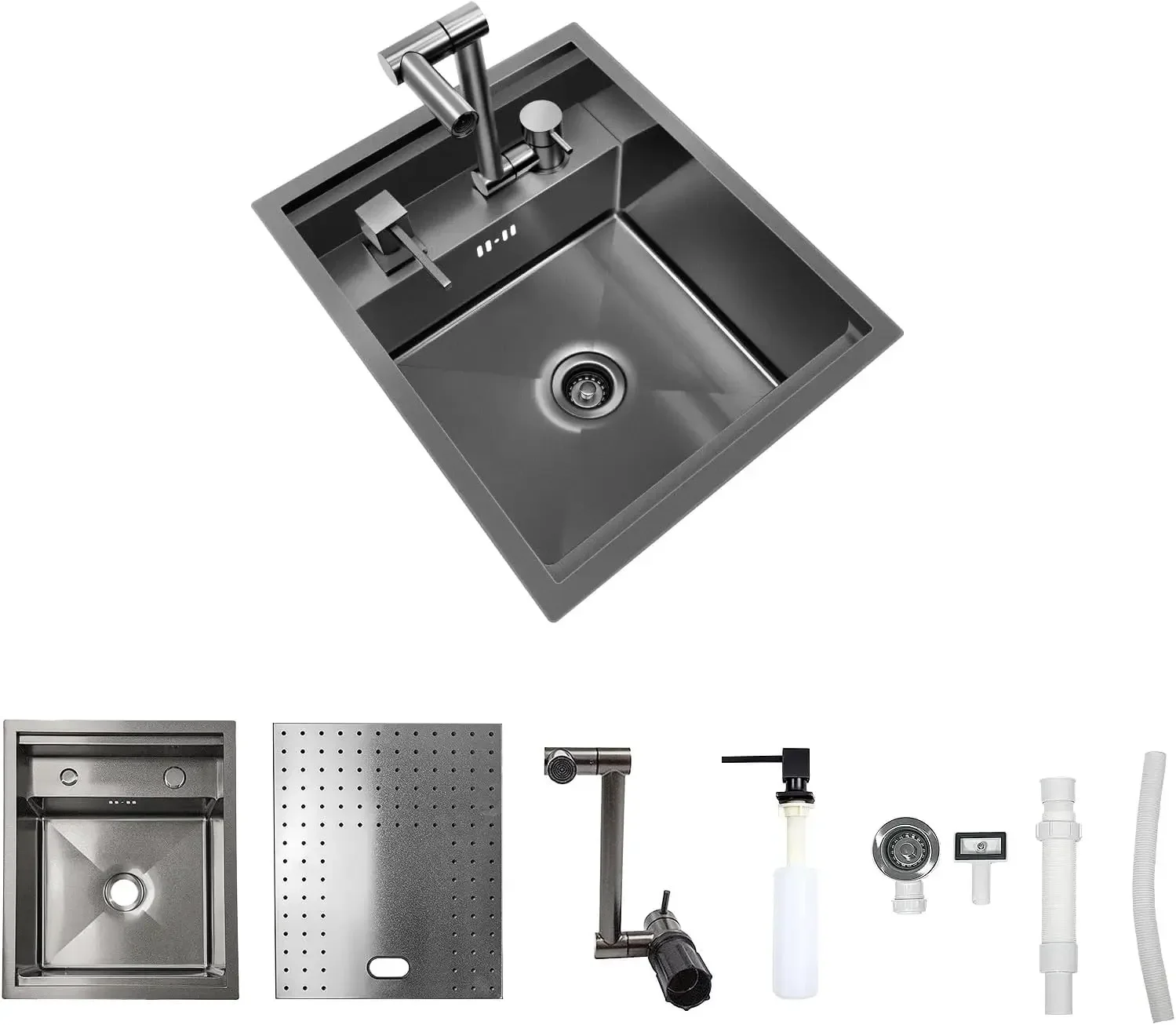 

RV Sink, 17.32×14.17×7.87 Inch Black Bar Sink, Portable Small Single Bowl Multifunctional Kitchen Sink with Faucet and Stainless