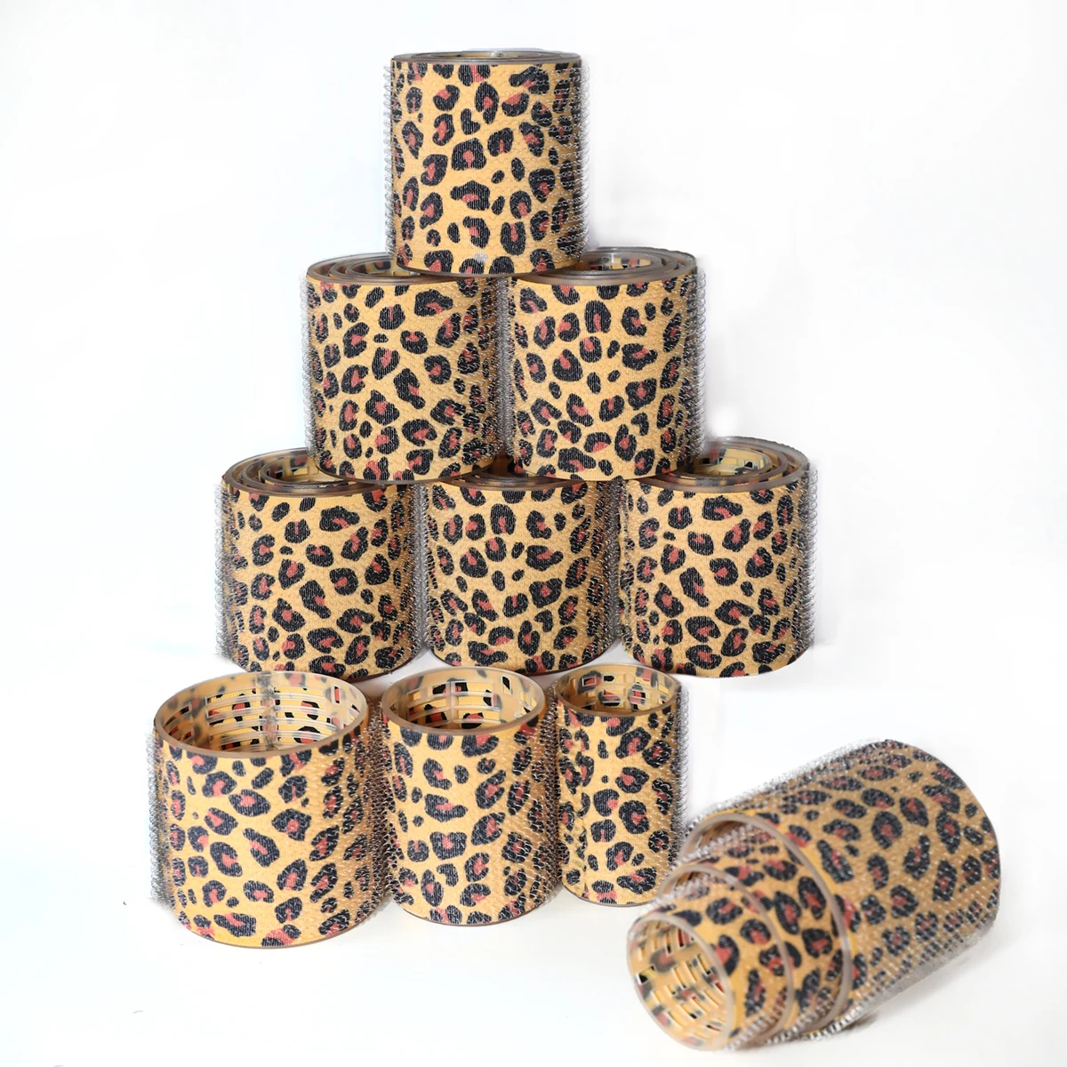 18pcs/set Leopard Print Self-Grip Hair Rollers Heatless Salon Hook & Loop Curlers for Long Medium Short Hair 3 Sizes in Set 1933