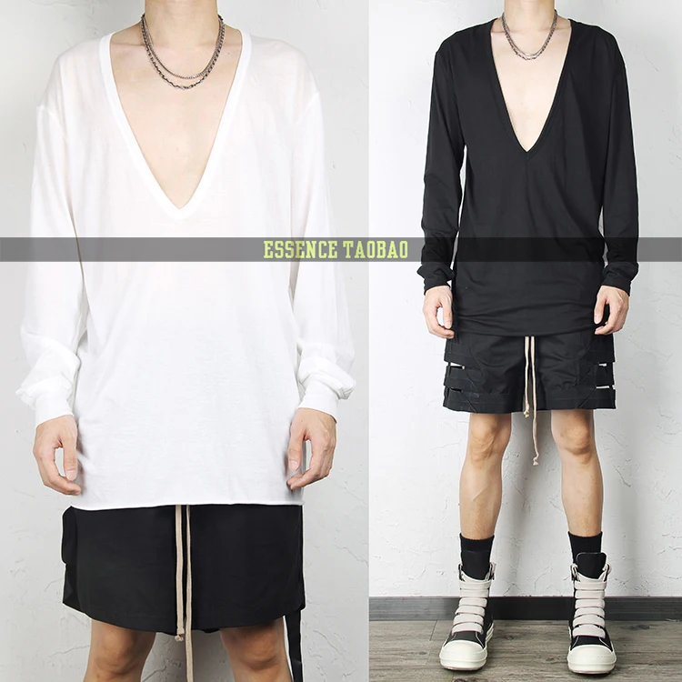 

ential RO k Pure Color Lightweight Big V-Ne Base T-irt Hoodie Men's Faion Brand Street Sle Autumn