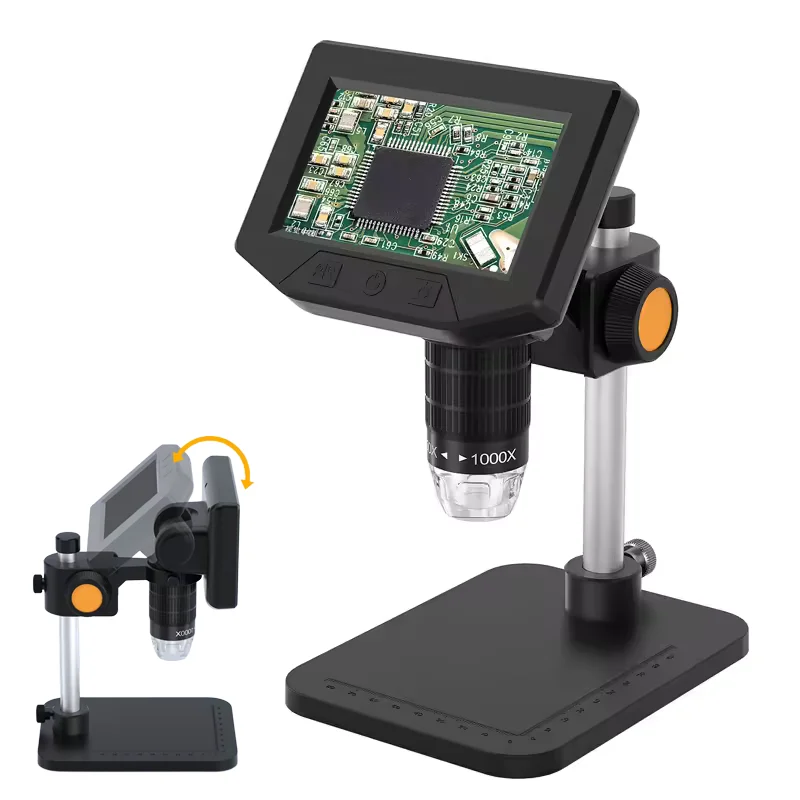 4,5-Zoll-LCD-Bildschirm, HD-Digitalmikroskop, LED-Ständer, Lupe, 50-1000-fache Freihandvergrößerung mit Kamera für Elektronik