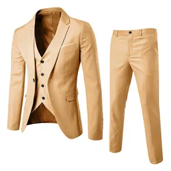 Wedding Groom Groomsmen Men’s Suit Business Office Evening Party Boutique Formal Coat 3 Piece Set Blazer Jackets+Vest+Pants Set