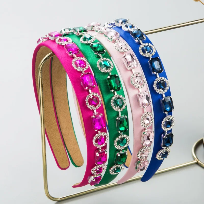 

Luxury Geometric Square Crystal Hairband Sparkling Colorful Rhinestones Wedding Crown Headdress Statement Party Headwear Girls