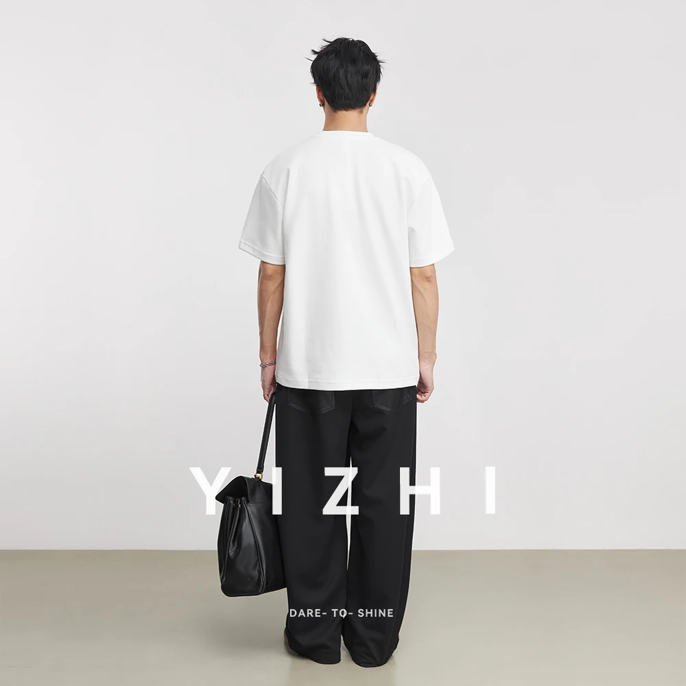 Men's Heavyweight 270g Patchwork Stitch T-Shirt 2026 Summer Crew Neck Plaid Slightly Loose Casual Commute Short Sleeve