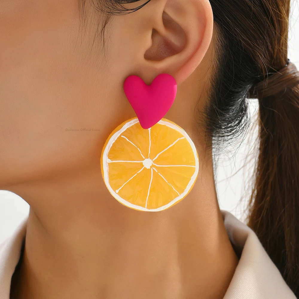 Fashion Acrylic Fruit Lemon Pitaya Strawberry Big Dangle Earrings For Women 2024 Trend Luxury Elegant Particular Summer Jewelry