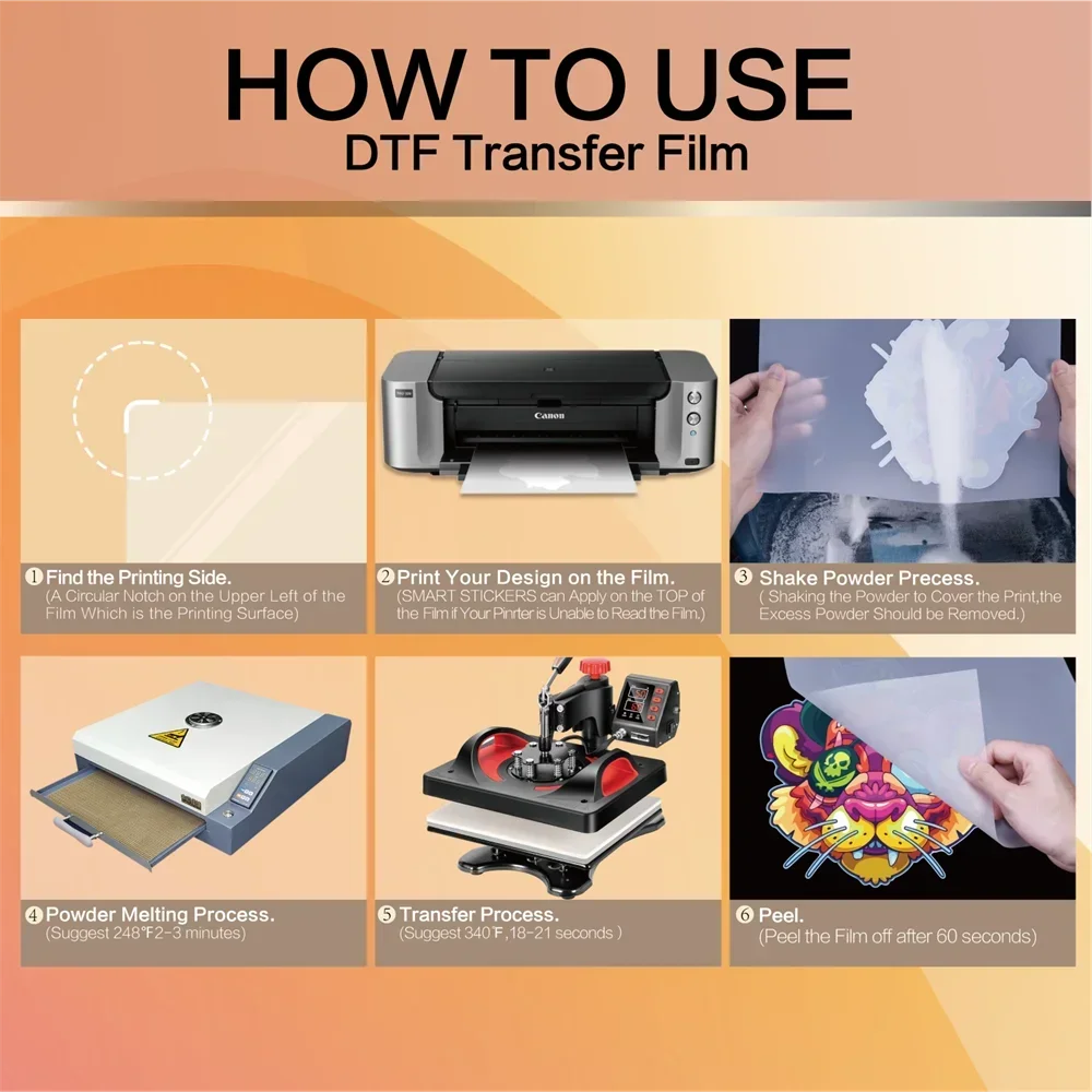 DTF Transfer Film 30 Sheets A4 Matte PET Sublimation DTF Starter Kit &Adheisve Powder Printer Direct Print on T-Shirts Textile