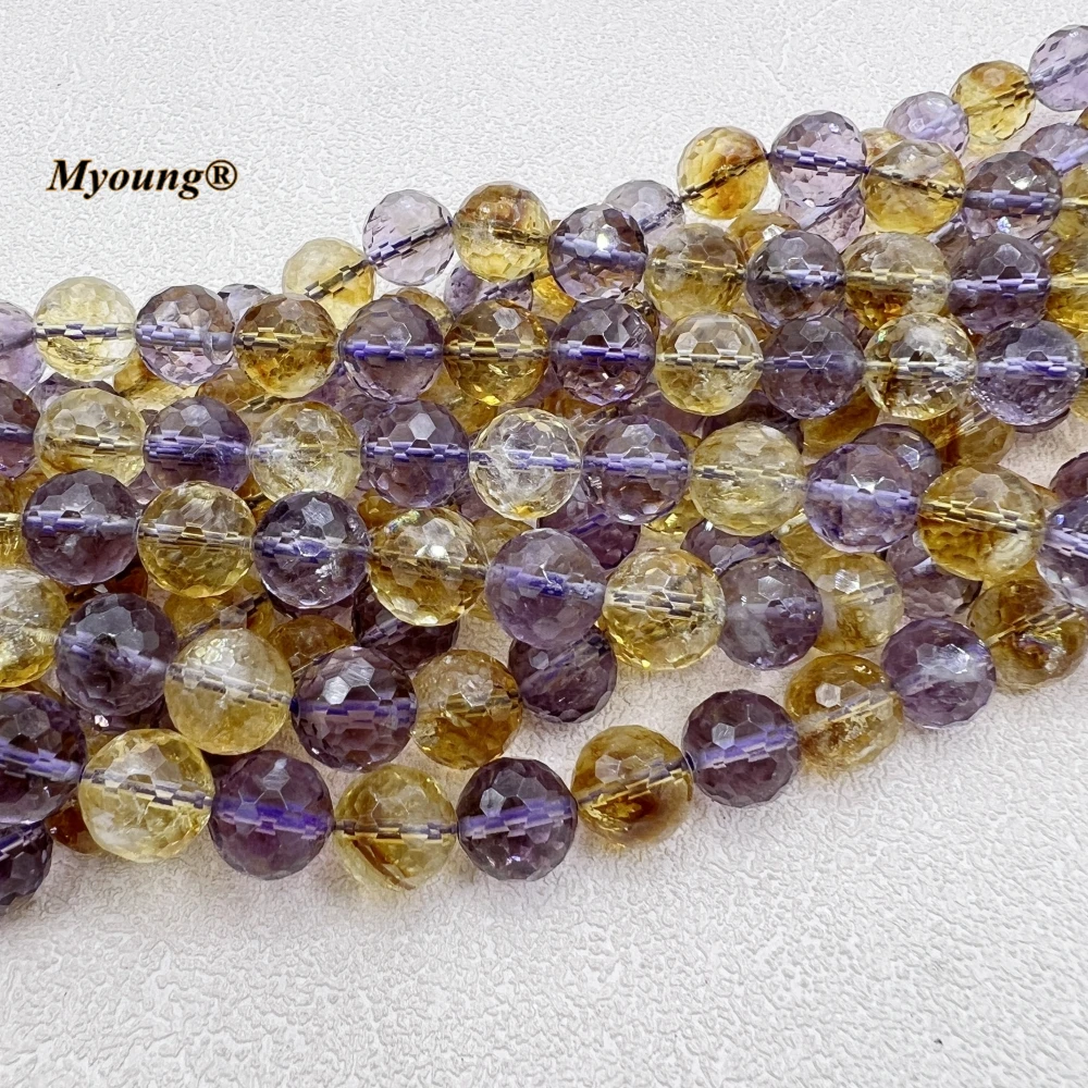 Imagem -03 - Ametrines Citrines Quartz Beads Redondo Facetado Pérolas Soltas para Fazer Jóias Faça Você Mesmo My230738 10 mm Natural