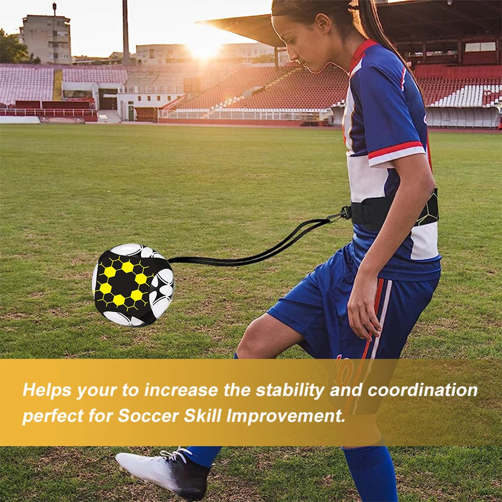 Alat Latihan Sepak Bola/Bola Voli/Rugby, Latihan Tendangan dan Lemparan Solo, Alat Bantu Latihan Kontrol Keterampilan, Sabuk Pinggang yang Dapat Disesuaikan untuk Anak-Anak