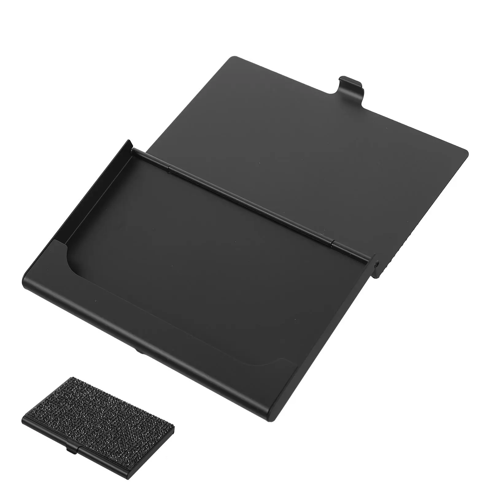 Rhinestone Business Card Holder Metal Cards Case Compact Size Water Drill Pocket Container for Desktop Storage Box