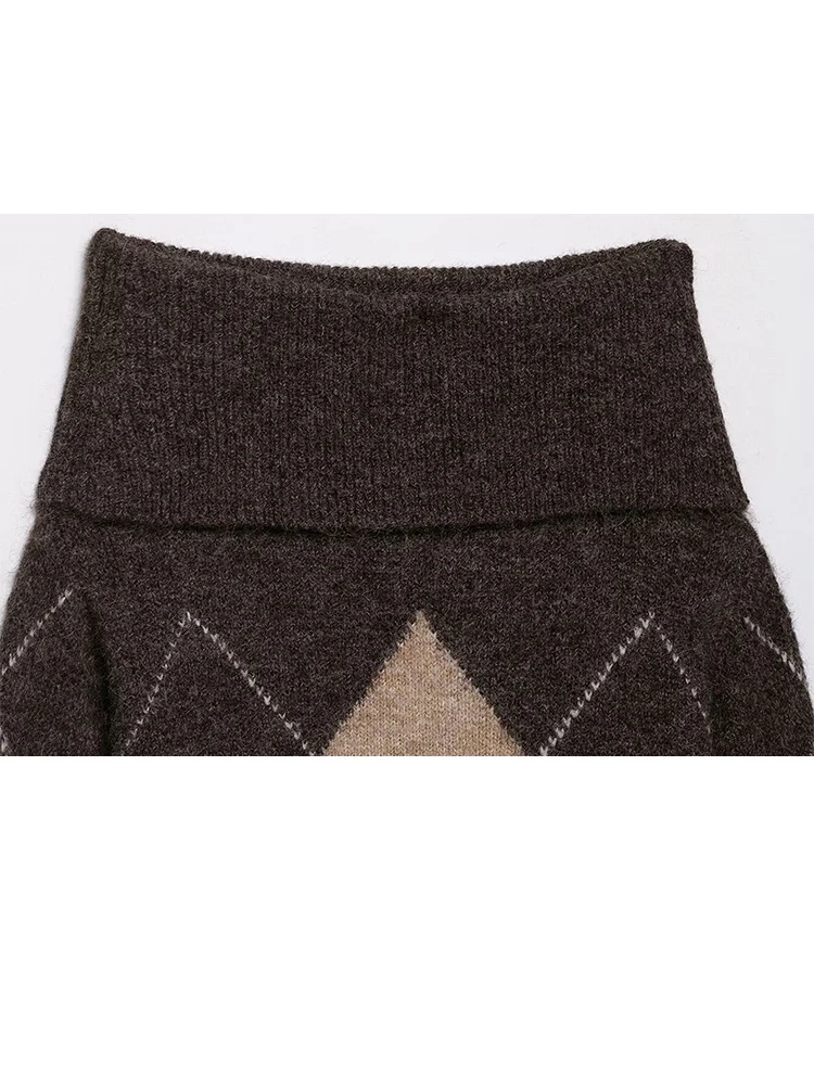 HH الخريف المرأة أزياء طويلة الأكمام عارضة فضفاض مرونة البلوز أعلى الإناث شيك البلوز الماس نمط محبوك سترة