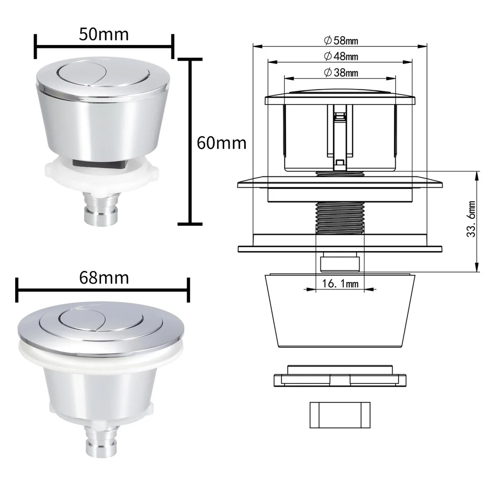 Dual Flush Push Button For Toilet Cistern 20mm 40mm 50mm 60mm Aperture For Fluidmaster PRO550UK Skylo SKY005 Valve