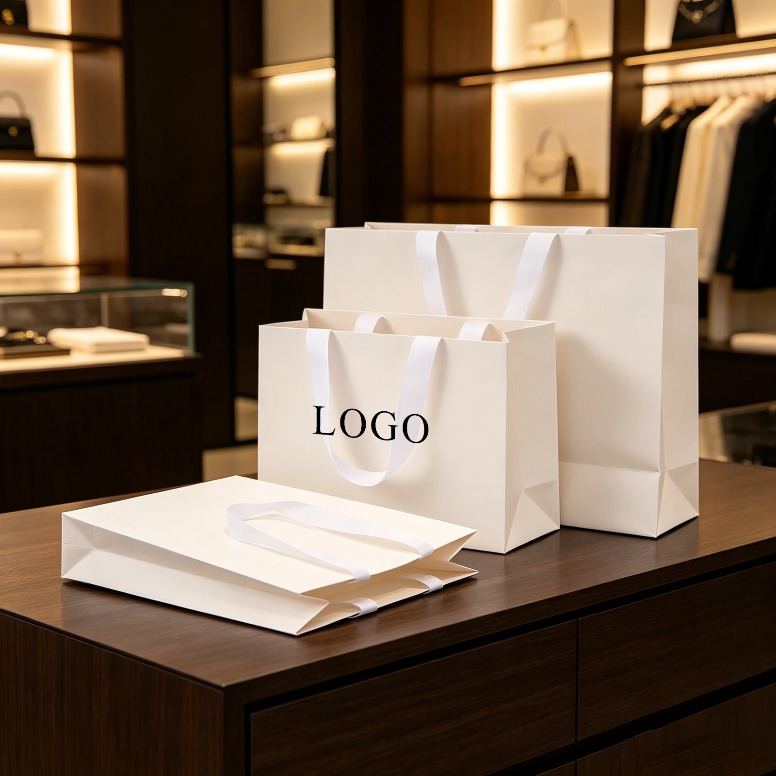 Sacs en papier personnalisés avec logo pour petites entreprises, sacs de shopping personnalisés pour vêtements, perruques, vente au détail, cadeaux de mariage et de fête prénuptiale