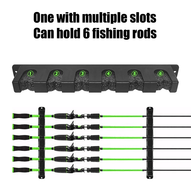 Plastic 6-hole Fishing Rod Storage Rack Wall-mounted Holder Storage Bracket For Thick Fishing Rods Hand Rods Nets For Garage