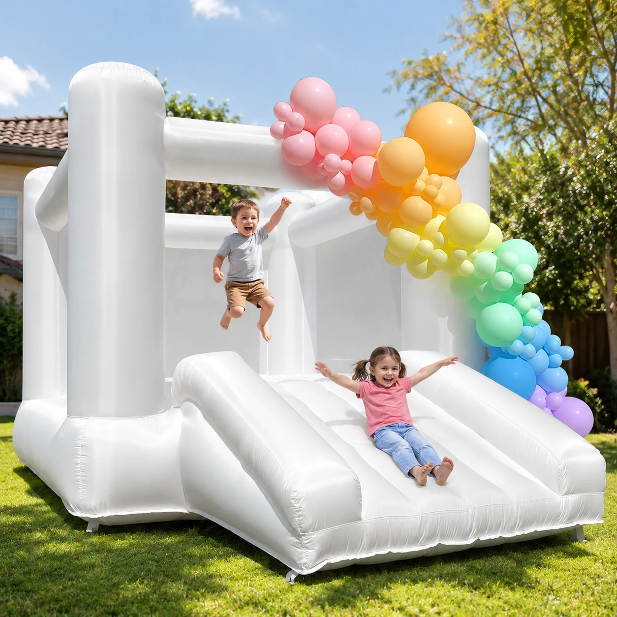 White Bouncy Castle Suitable For Children Adults Large Indoor Outdoor Bouncy Castle Theme With Slide Air Blower Party Playhouse