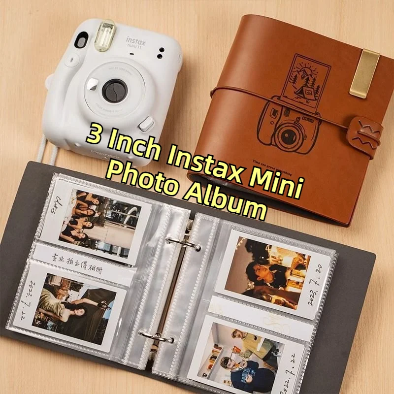 3 Inch 100 Pockets Retro PU Leather Photo Album for Fujifilm Instax Mini, Kpop Photocard Binder, DIY Couple Memory Book