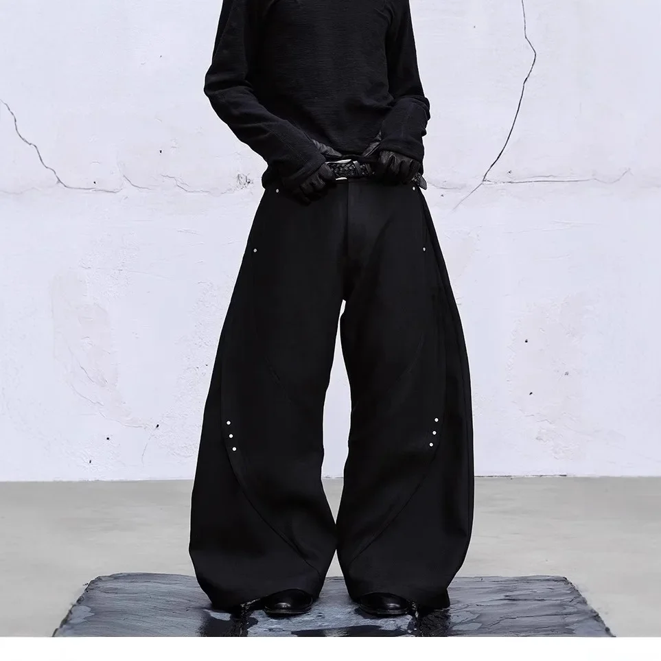 

Высококачественные повседневные брюки с заклепками для мужчин, модные драпированные брюки в американском стиле, чистый крой, свободные широкие длинные брюки