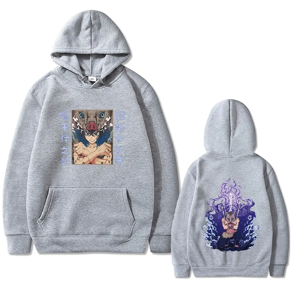 شيطان القاتل Inosuke هوديي الجرافيك البلوز هوديس الرجال الملابس النسائية خريف شتاء طويلة الأكمام الصوف مقنعين البلوز #4