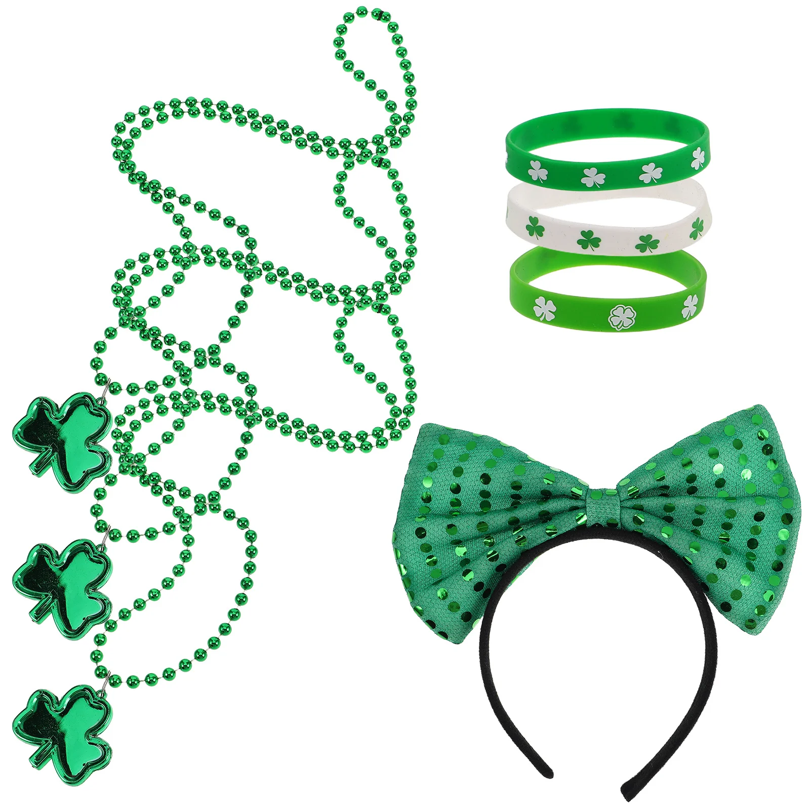1Set St Patrick's Day Kostuum Accessoires Groene Klaver Hoofdband Ketting Armband Set voor Vrouwen Feestelijke Sieraden
