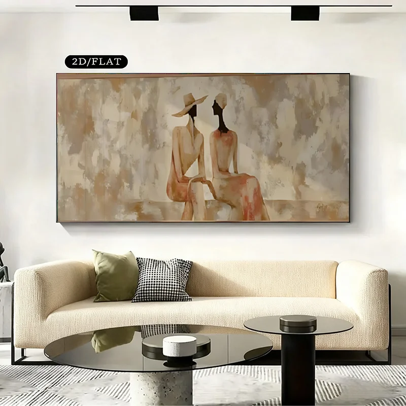 2D Flat Modern Abstract Couple Canvas Wall Art - Unframed Minimalist Neutral Canvas Prints for Living Rooms, Bedrooms Decoration