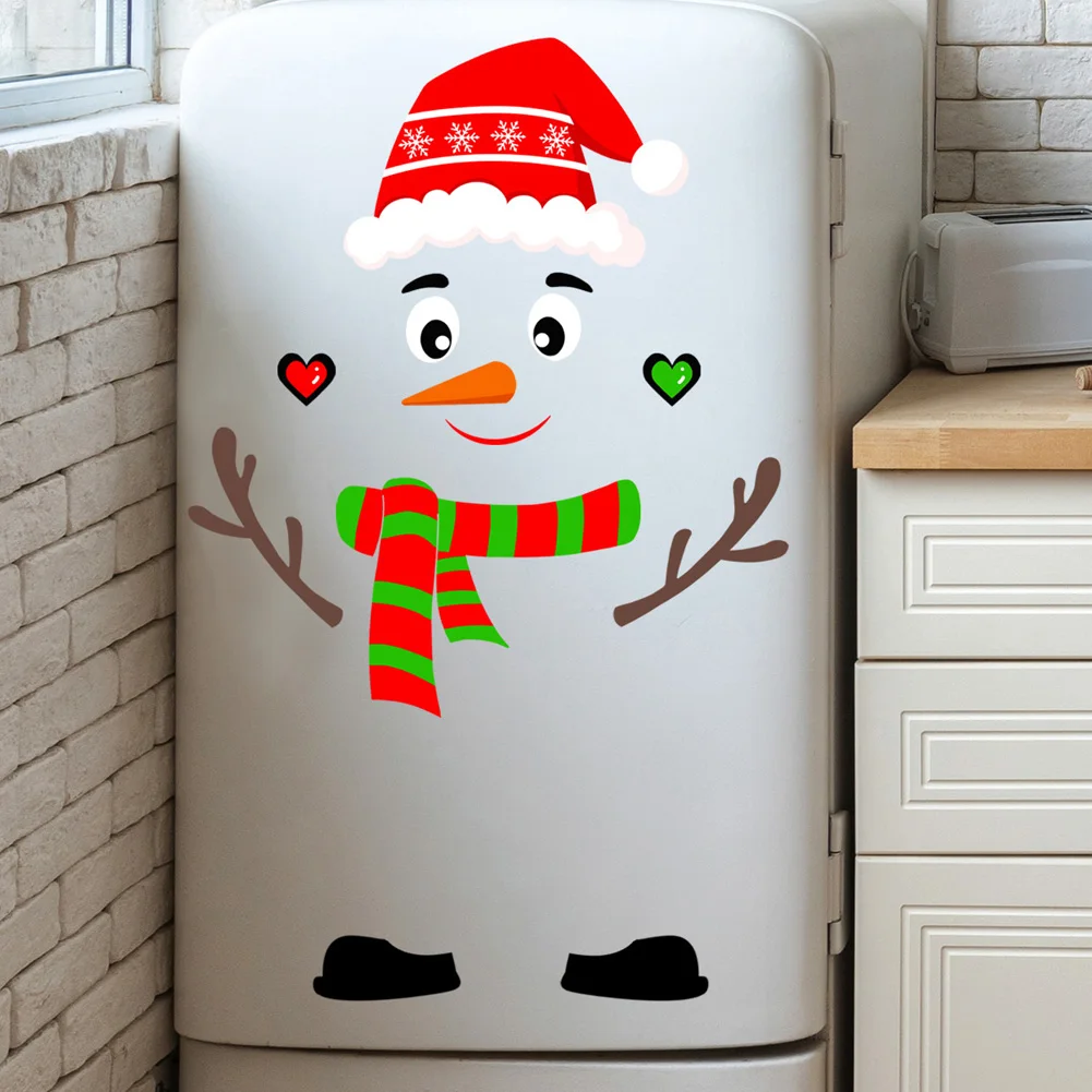 Cartoon Christmas Snowman Wall Sticker Kitchen Refrigerator Cupboard Decor Mural Home Decoration Window DIY Self Adhesive Decals