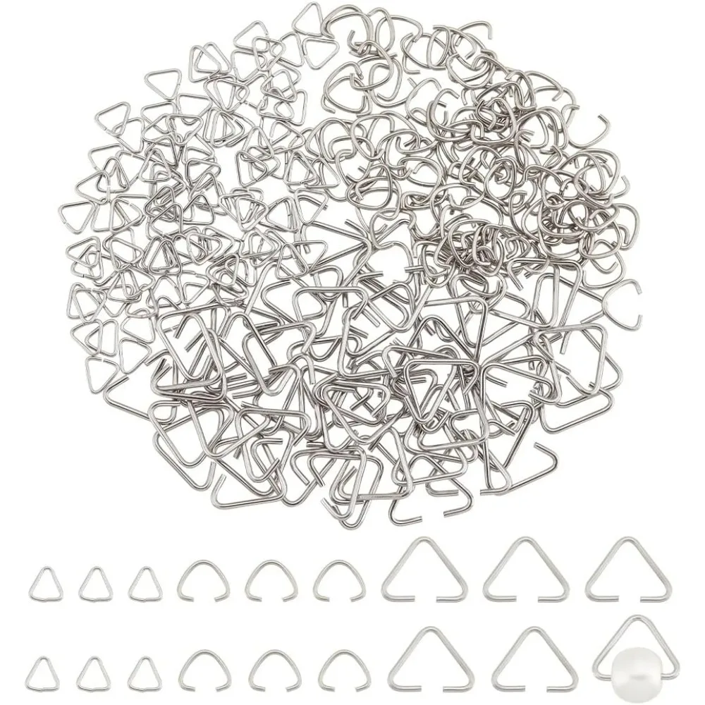 

300 шт., 3 стиля, треугольные открытые перемычки из нержавеющей стали 304, кольца, защемление, подвесные капли, открытая треугольная пряжка, застежки, очаровательная бусина