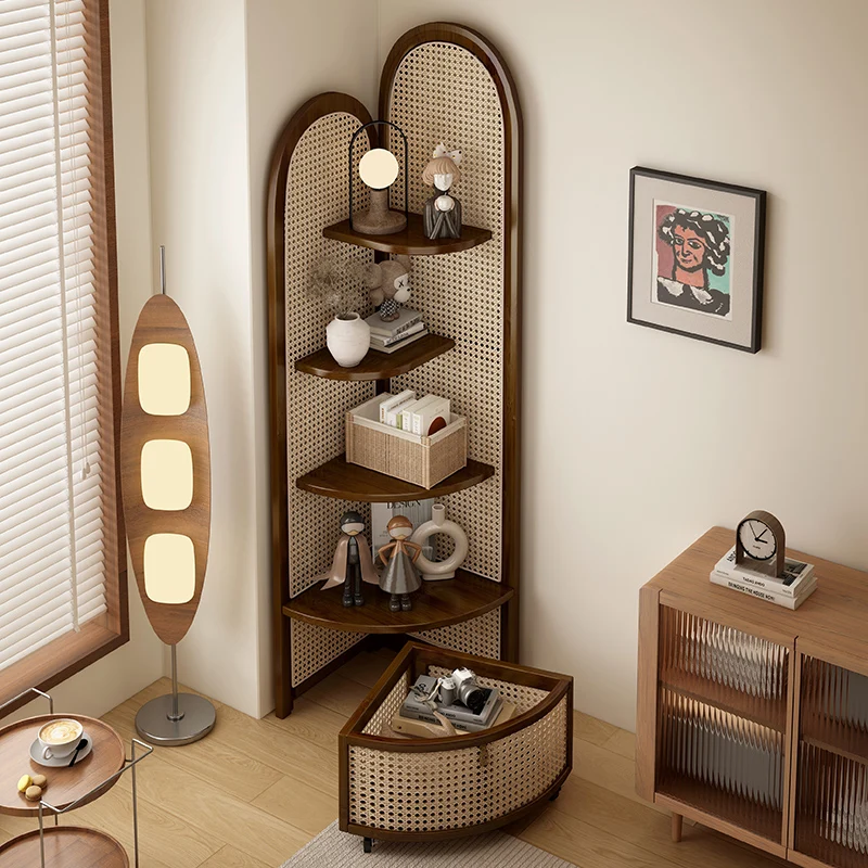 Armário triangular de canto integrado com rack de canto retrô