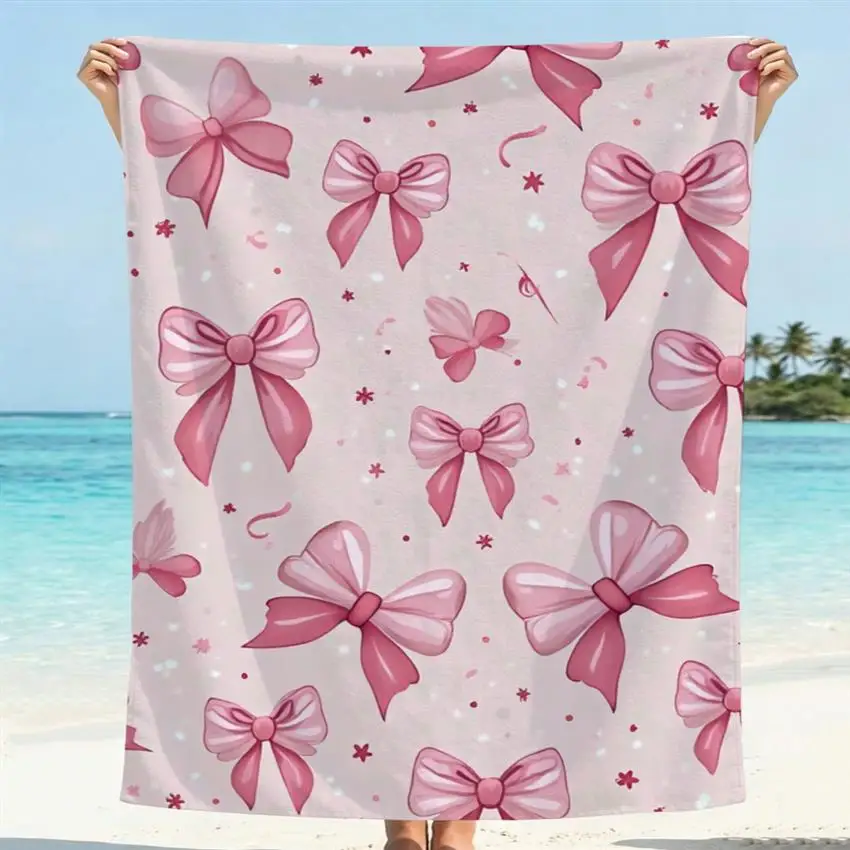 Sweet Pink Bow & Star Beach Towel – Girly Cute Design for Girls Teens Birthday Party & Sleepover