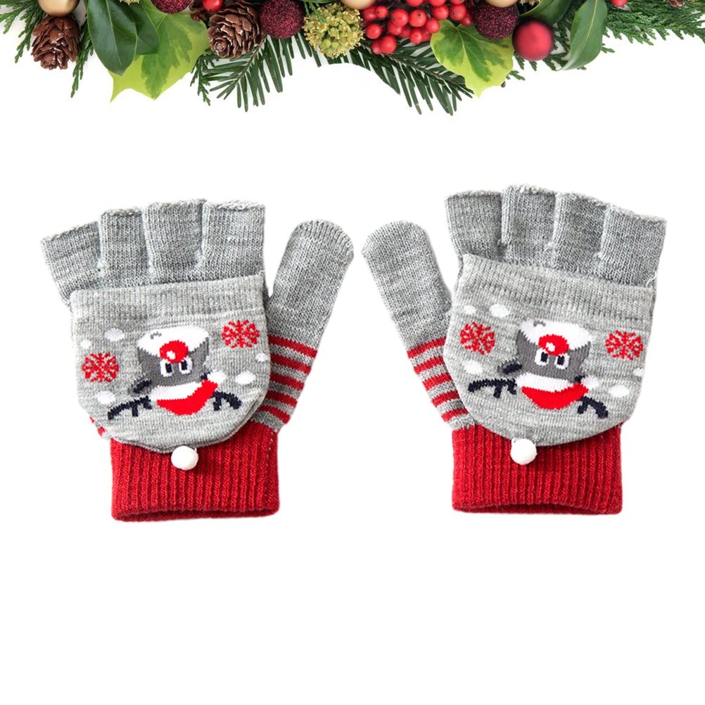 

1 Pair Children Winter Christmas Pattern Warm Knitted Mittens Snow Sports Outdoor Soft Lightweight Stretchy Warm Winter Kids