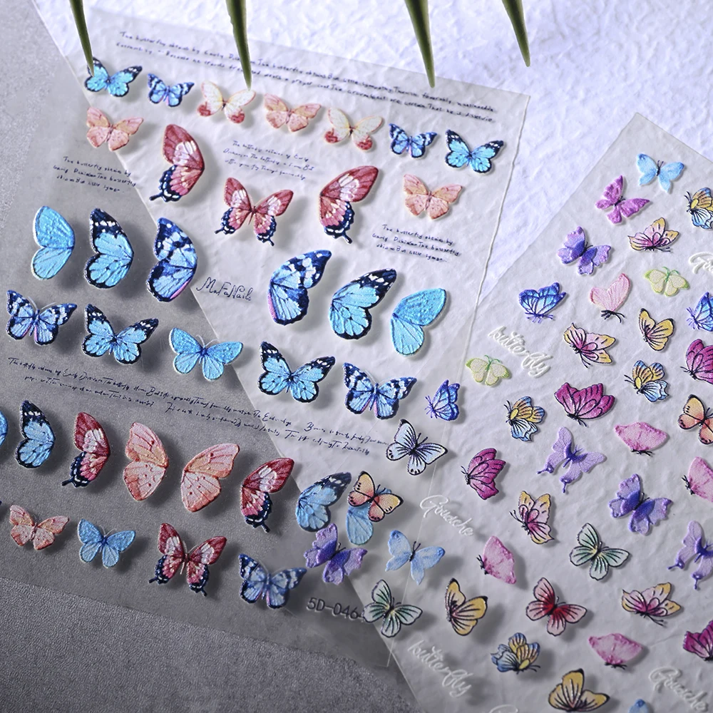 1Pc 5D Embossed Colorful Butterfly Nail Art Sticker Daisy Petal Hollow Wings Self-Adhesive Decals DIY Slider Manicure Decoration