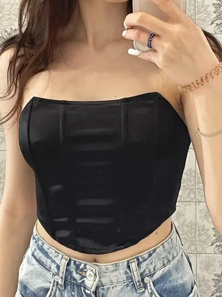 2024 Sleeveless Vest Off Shoulder Velvet Fashion Sexy Corset Crop Tops Vest Female Underwear Backless