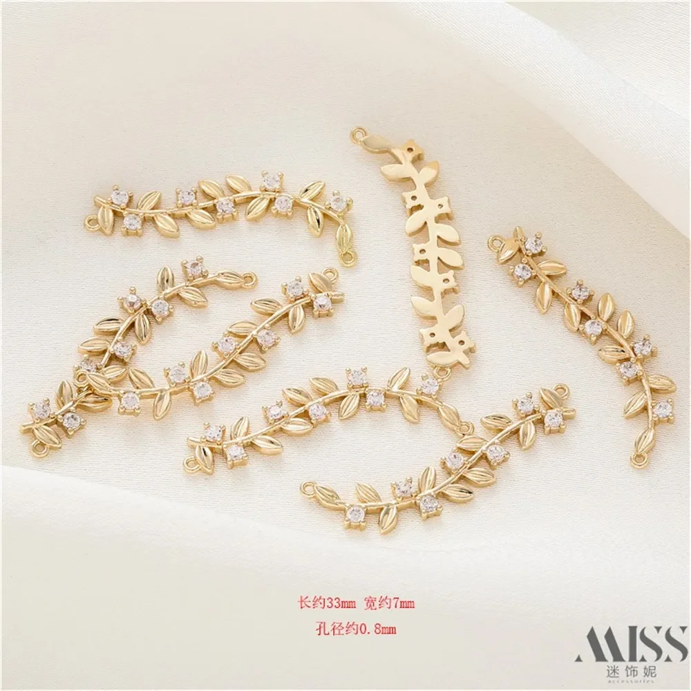 

14K Gold-wrapped Color-preserving Zircon Leaves Double Hanging Olive Branch Pendant DIY Handmade Hairpin Jewelry Accessories