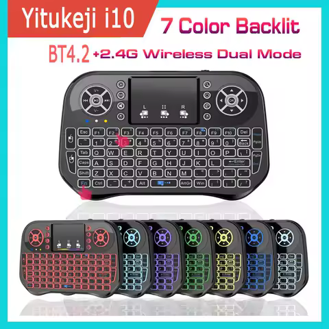 Wireless Mini Keyboard Dual Mode BT4.2 2.4G Air Mouse Remote Control Backlit 7 color Touchpad for Android TV Box PC Projector