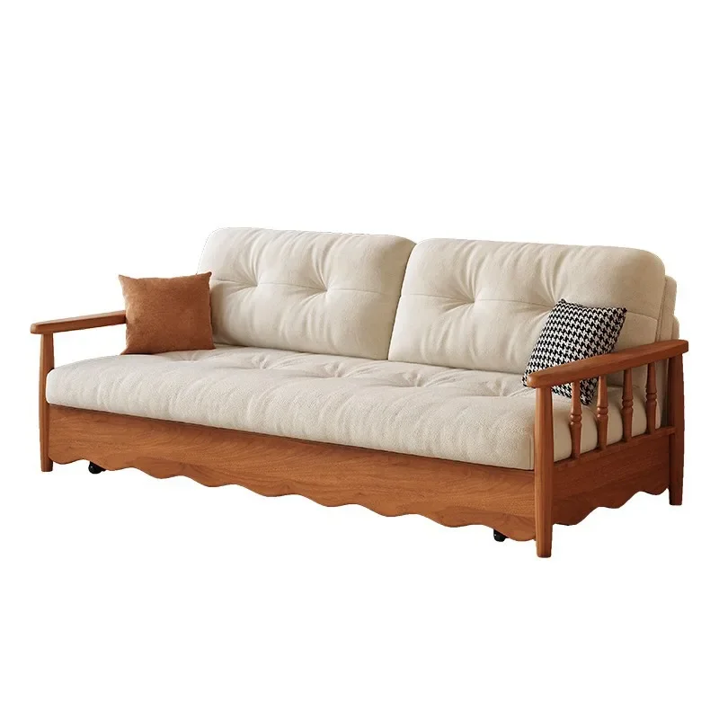 

French solid wood sofa bed foldable single bed dual-purpose household small apartment living room medieval can accommodate